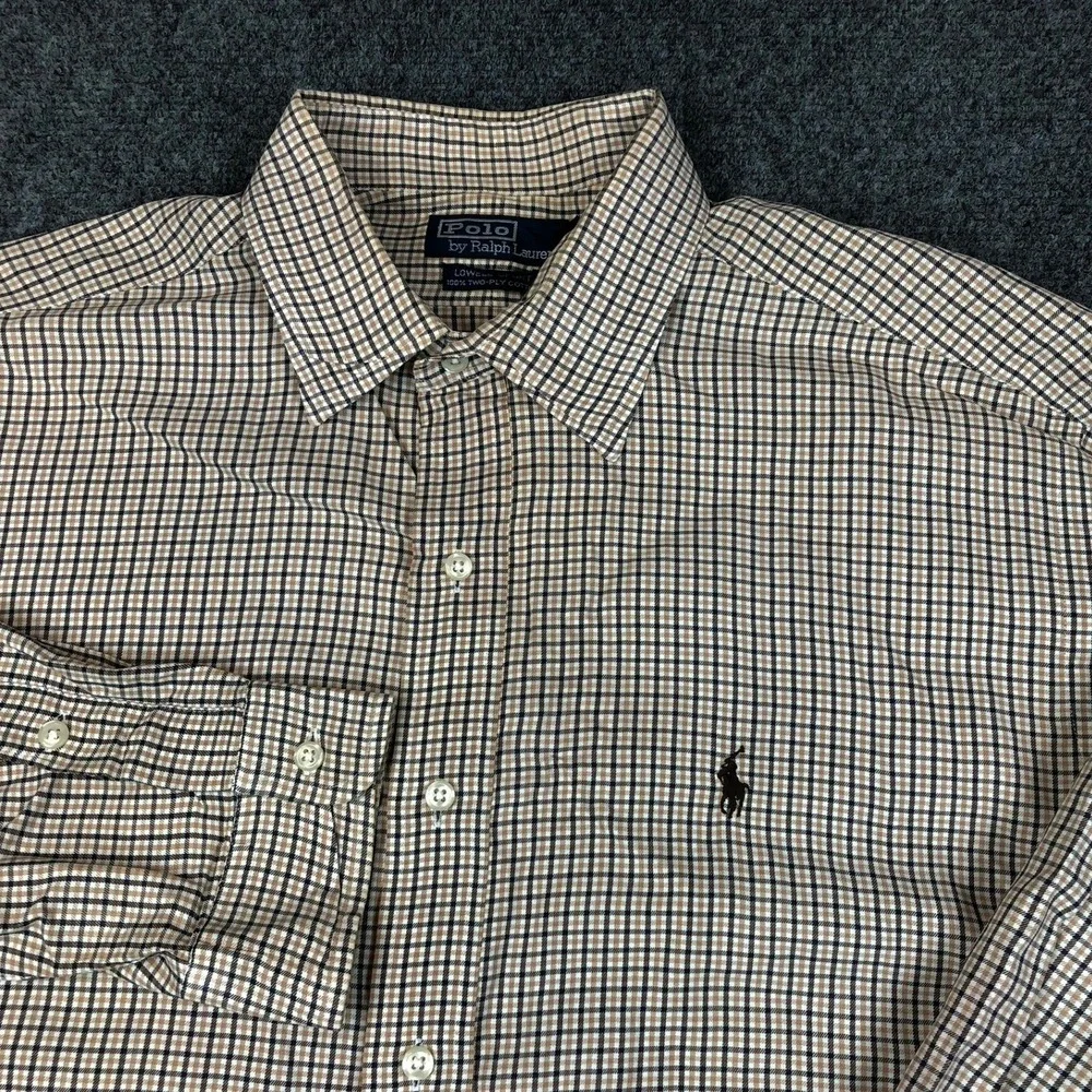 Polo Ralph‎ Lauren Lowell Sport Mens XL Brown Tan Check Button Down Cotton Shirt
